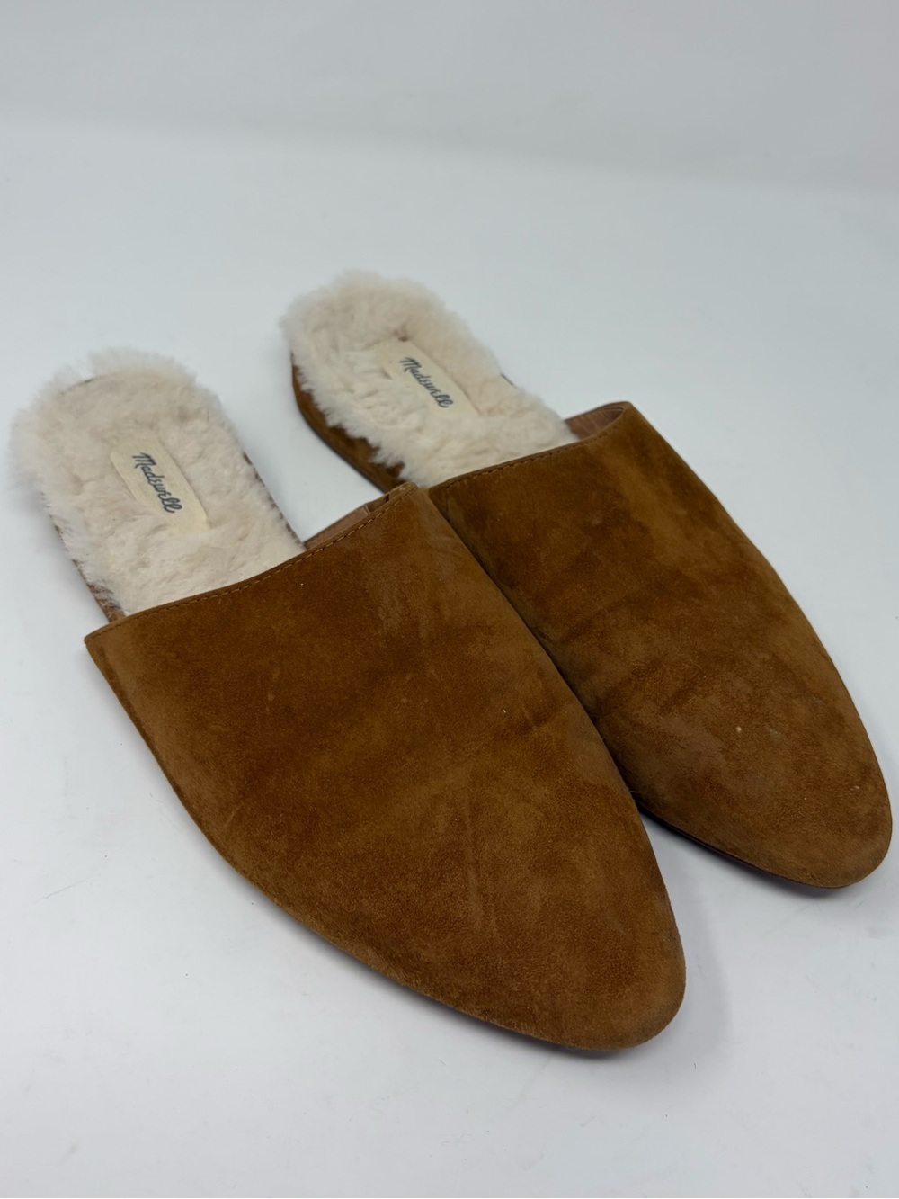 Madewell Kasey Mule Slides Acorn Brown Suede Sheep Shearling Lined Size 8